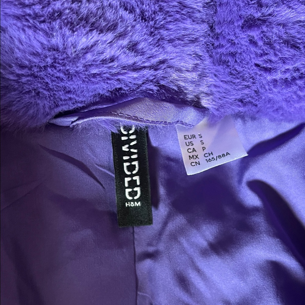 H&M Vibrant Purple Teddy Jacket Faux Fur Coat - Picture 2 of 2